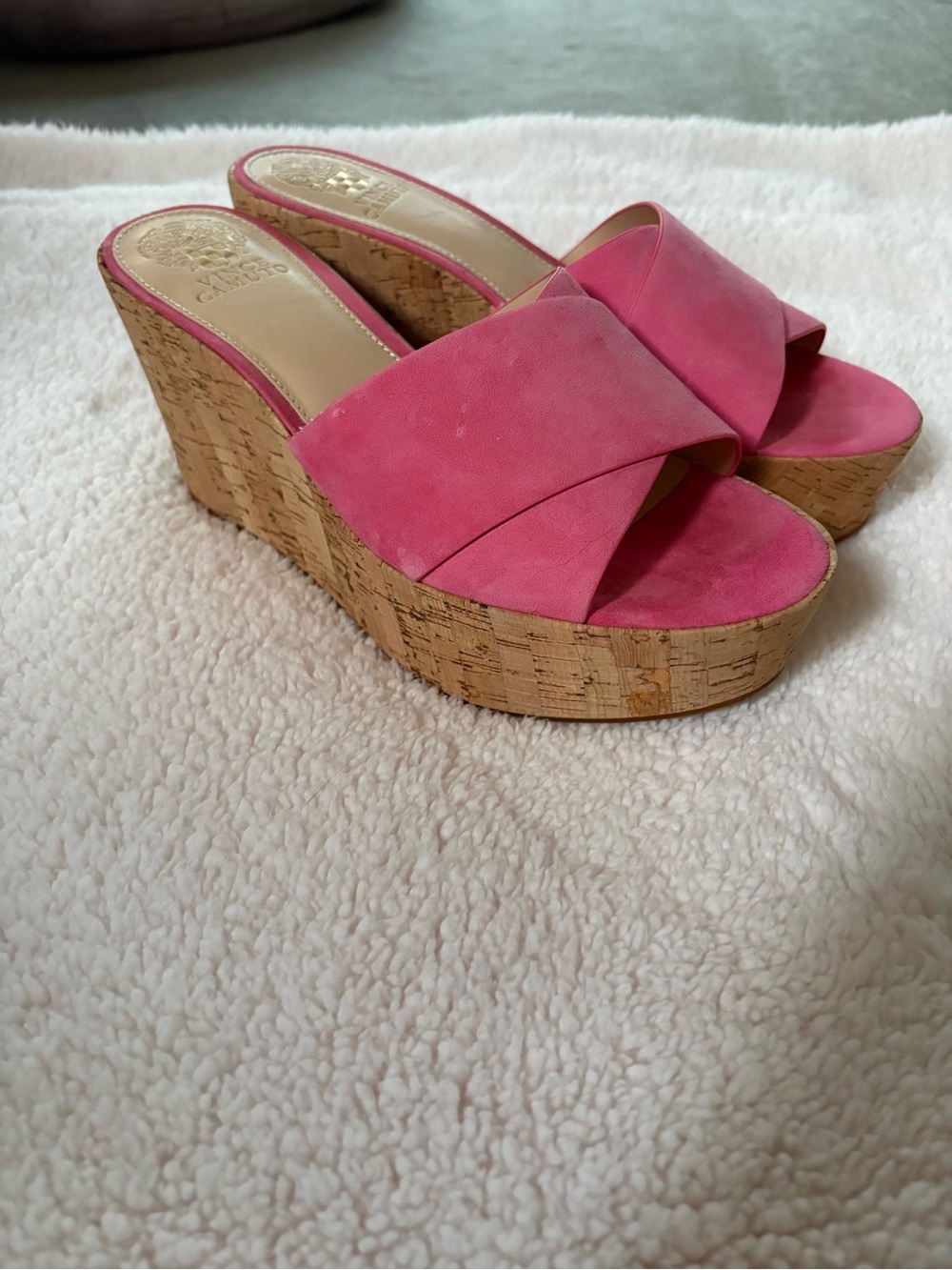 Vince Camuto Hot Pink Suede Cork Wedge